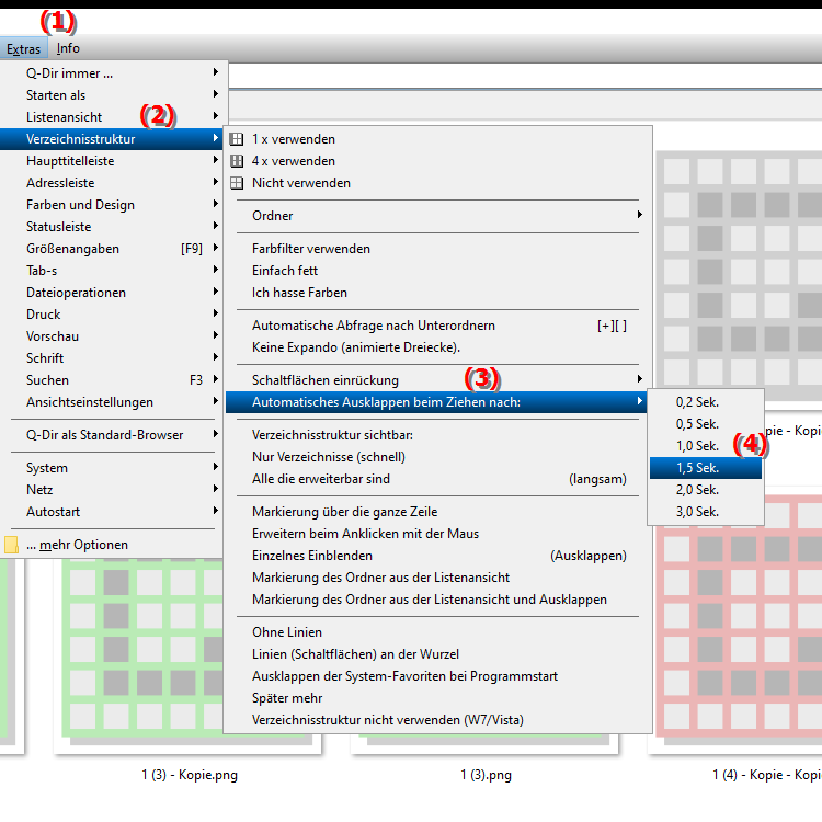Was passiert, wenn ich das automatische Ausklappen auf 1,5 Sekunden einstelle